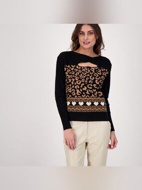 GABBY ISABELLA - Leopard Intarsia Front Cut-out Sweater.Large. P2P is 20.5"